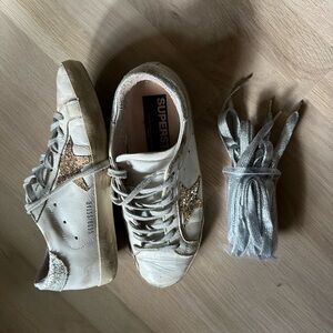 Golden Goose White Sneakers with Gold Glitter Star